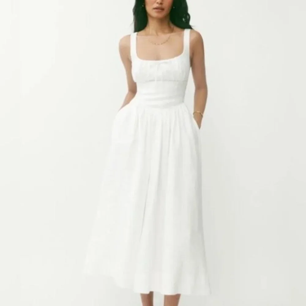 NEW Reformation Balia Linen Sleeveless Midi Dress in White | US 6 UK 10 - Picture 6 of 16